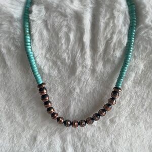 Turquoise and Copper Beaded Strand Necklace approximately 16”